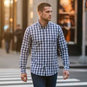 NEW Tommy Hilfiger Long Sleeve White/Blue Squares Shirt Sz32-33(ID51)